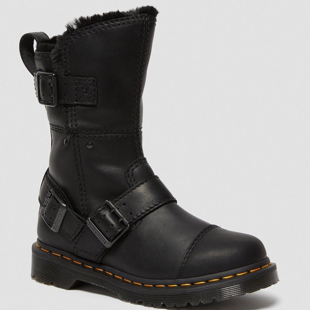 Dr. Martens KRISTY MID CALF FAUX FUR LEATHER BOOTS nib RARE